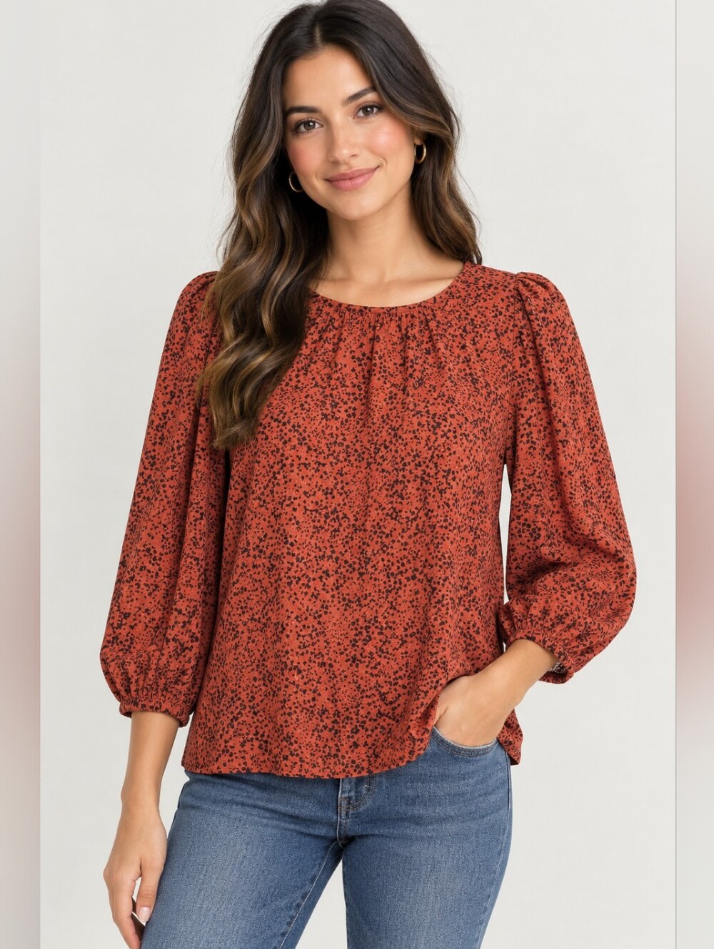 SELECTED Femme Rust Floral Print Puff Sleeve Sz US Small Fall Boho Romantic